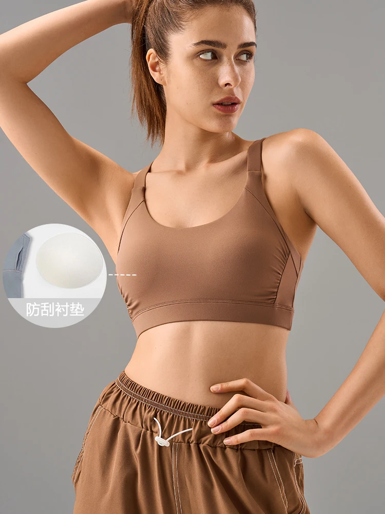 New Fitness Workout Gym 20 Spandex 80 Nylon Breathable Pleated Spandex Cross Back Custom Logo Yoga Sports Bra For Women