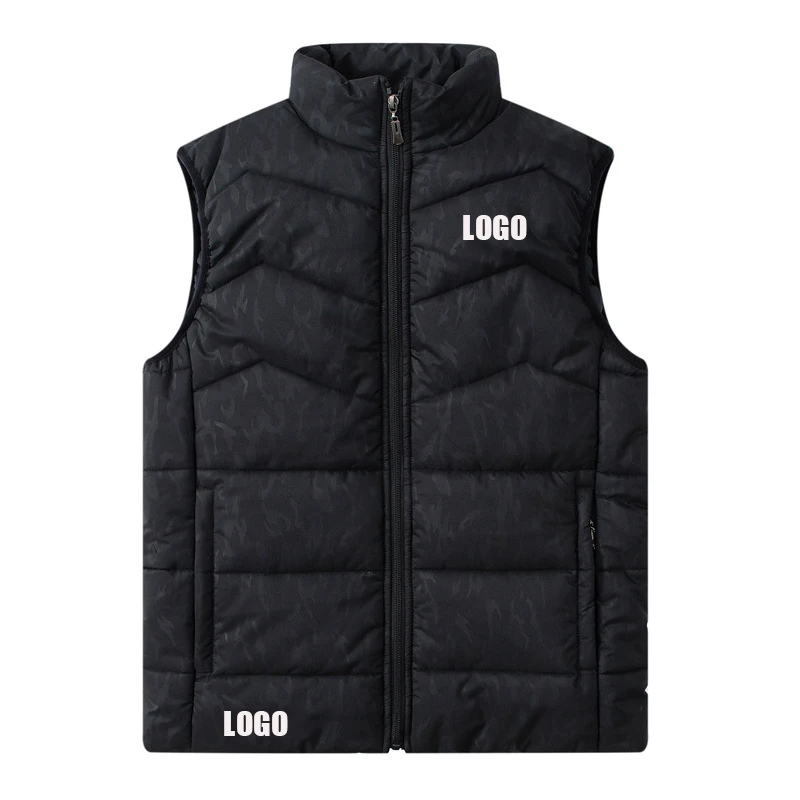 Бесплатная доставка, жилет с подкладкой и воротником-стойкой, водоотталкивающий двусторонний зимний Камуфляжный пуховой жилет из хлопка для мужчин