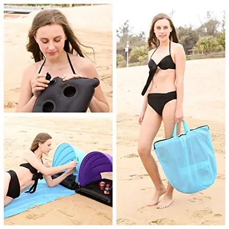 Pop Up Portable Adjustable Beach Sun Shade Canopy, Instant Outdoors Beach Tent, Mat, Shelter with Carry Case