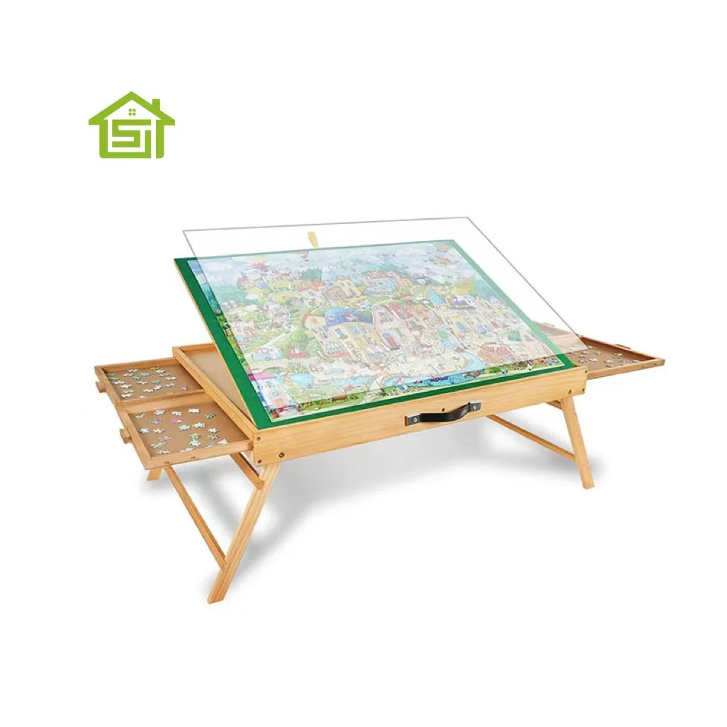 Wooden Children Education Toys Puzzle jigsaw Board adults lids Easel Non-slip Felt Surface jigsaw table