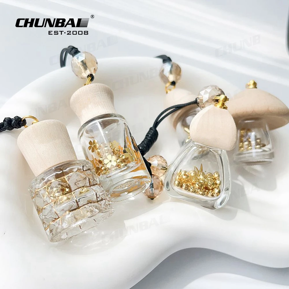 8ml black wood cap empty luxury mini classic hanging glass car air freshener essential oil perfume car diffuser bottle