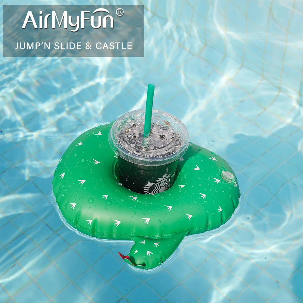 Double Hole Floating Custom Inflatable Drink Holder Lovely Cactus Shape Inflatable Cup Holder For Water Pool Party