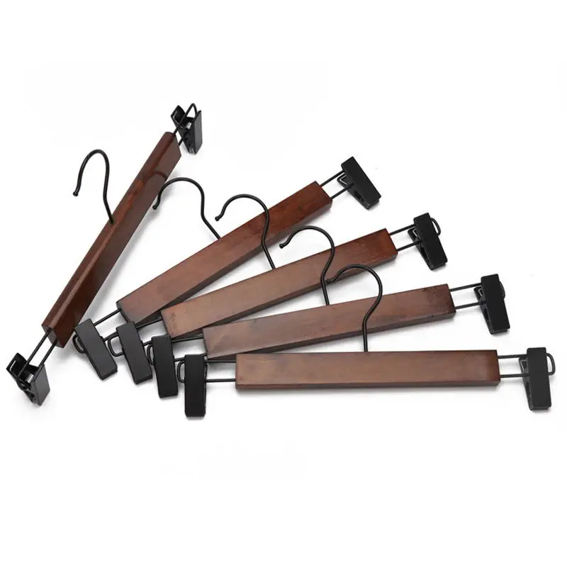 China Factory Wholesale White Anti Slip Wood Cloth Suit Pant Trousers Customized Wooden Hangers With Clips