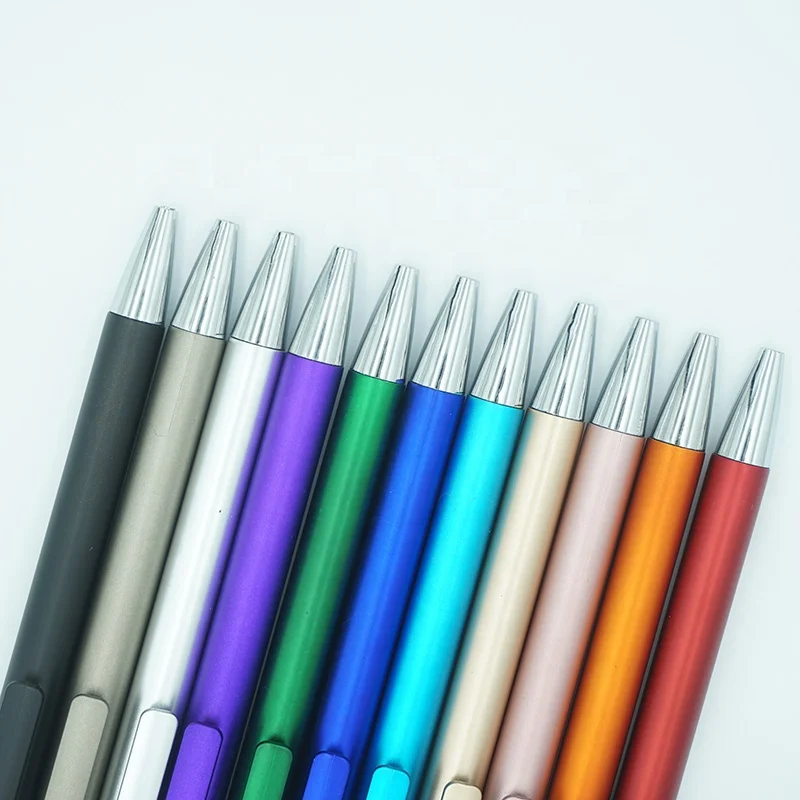Thin Body Metallic Colored Painted Barrel Chromed Plunger And Tip Slimline Ball Point Pen Kits