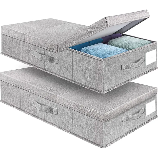 Foldable linen Organizers Waterproof under bed Large capacity Storage Box with lid and 3 fabric handle for sturies and clothing