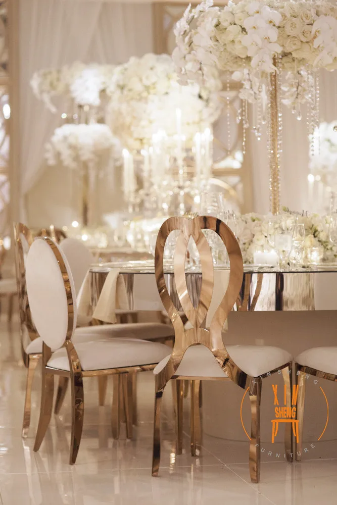 Fancy stainless steel butterfly back event gold wedding chairs