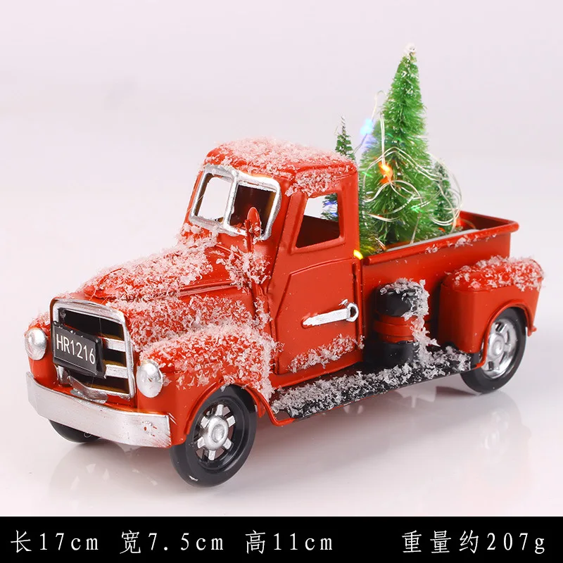 Christmas Toys Vehicle Vintage Red Truck Decor Handcrafted Red Metal Truck Car Model for Christmas Thanksgiving Decoration