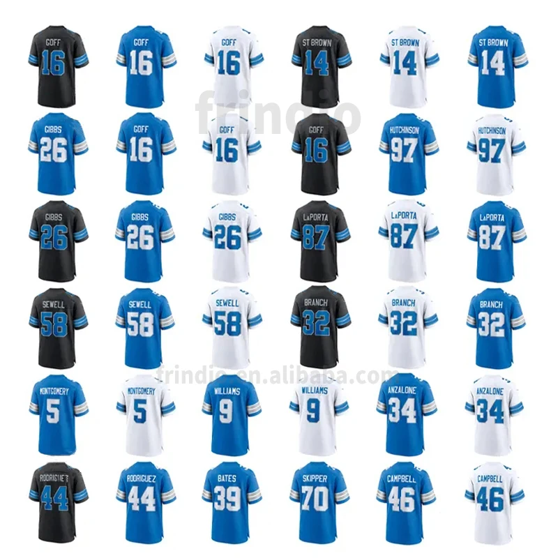 2024-25 Cheap American Football Uniforms 14 ST BROWN breathable Adults Detroit Jersey GOFF #16 GIBBS #26 Shirts 58 SEWELL