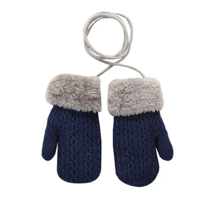 Wholesale Children Knitted Full Finger Gloves Kids Winter Mittens with Fur Cuff  ZJ470