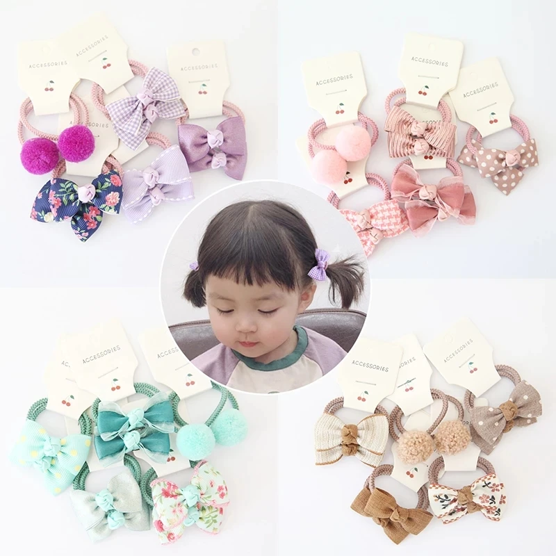 10Pcs/Lot Sweet Hair Band Girls Hair Ties Bows Elastic Rubber Band Flower Small Ball Scrunchies Baby Kids Hair Accessories