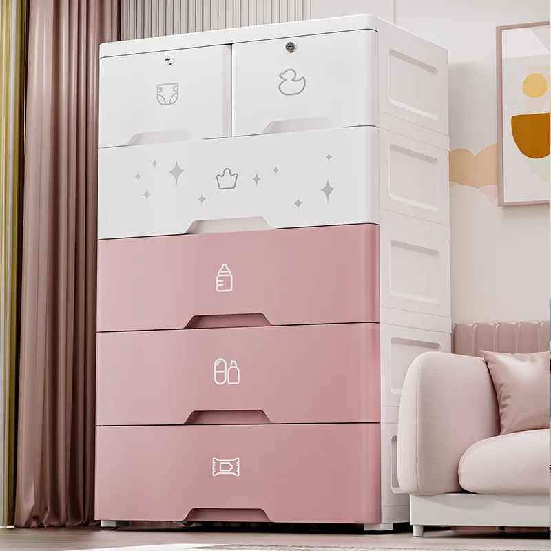 3/4/5/6/7 Layers Blue/Pink Cartoon Printing 70cm Width Jieyang Lebo Clothes Organizer Plastic Storage Drawer Cabinet
