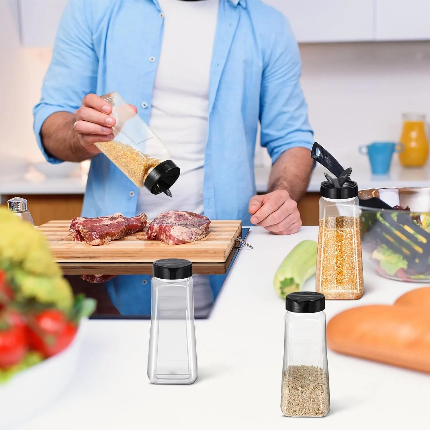 32 oz Plastic Spice Jars ,Plastic Bottle Containers Shaker Lids Large Reusable Seasoning Shaker Empty Powder Storage Container