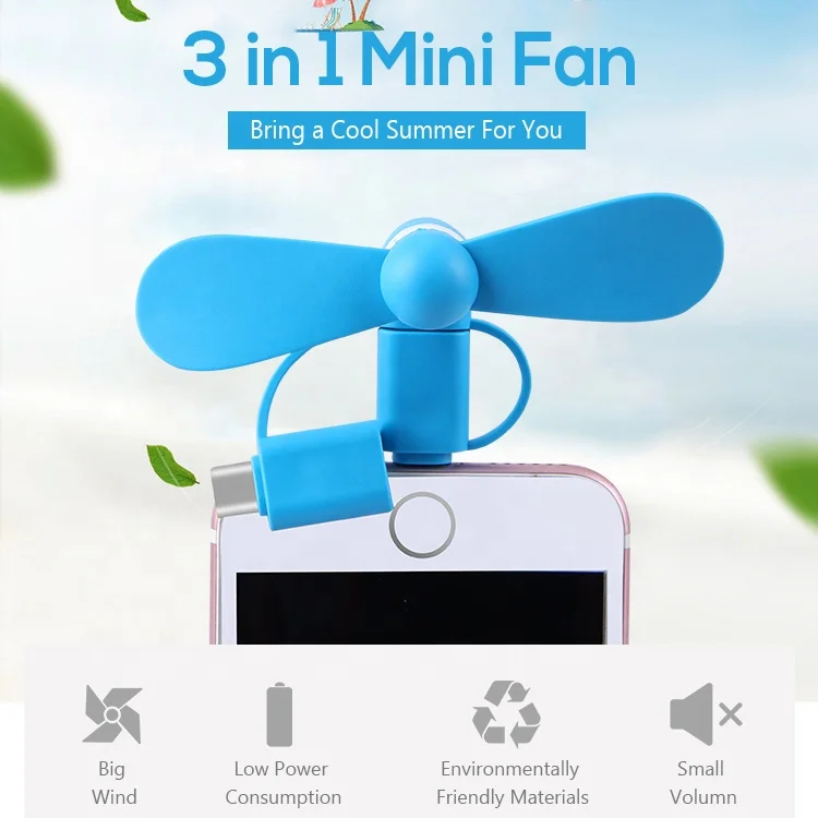 New Arrival 3 In 1 USB Mobile Phone Mini Fan Mini Portable Type-C Mobile Phone Fan For iPhone Air Cooling Android Fan