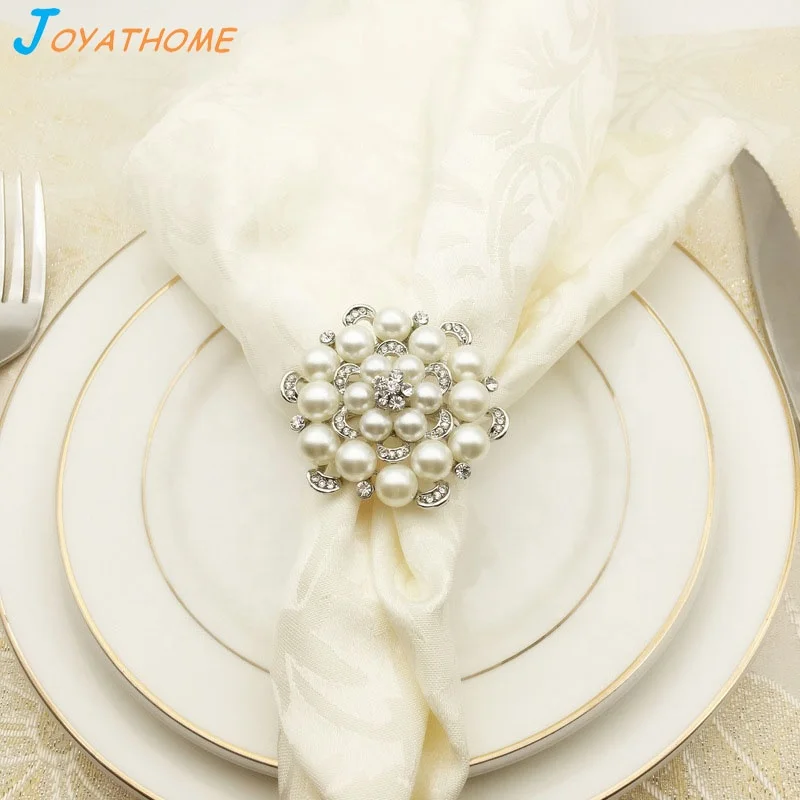 Rose Flower Shape Pearl Silver Wedding Table Napkin Ring Napkins Holder Rings Christmas Event Party Holiday Decorations