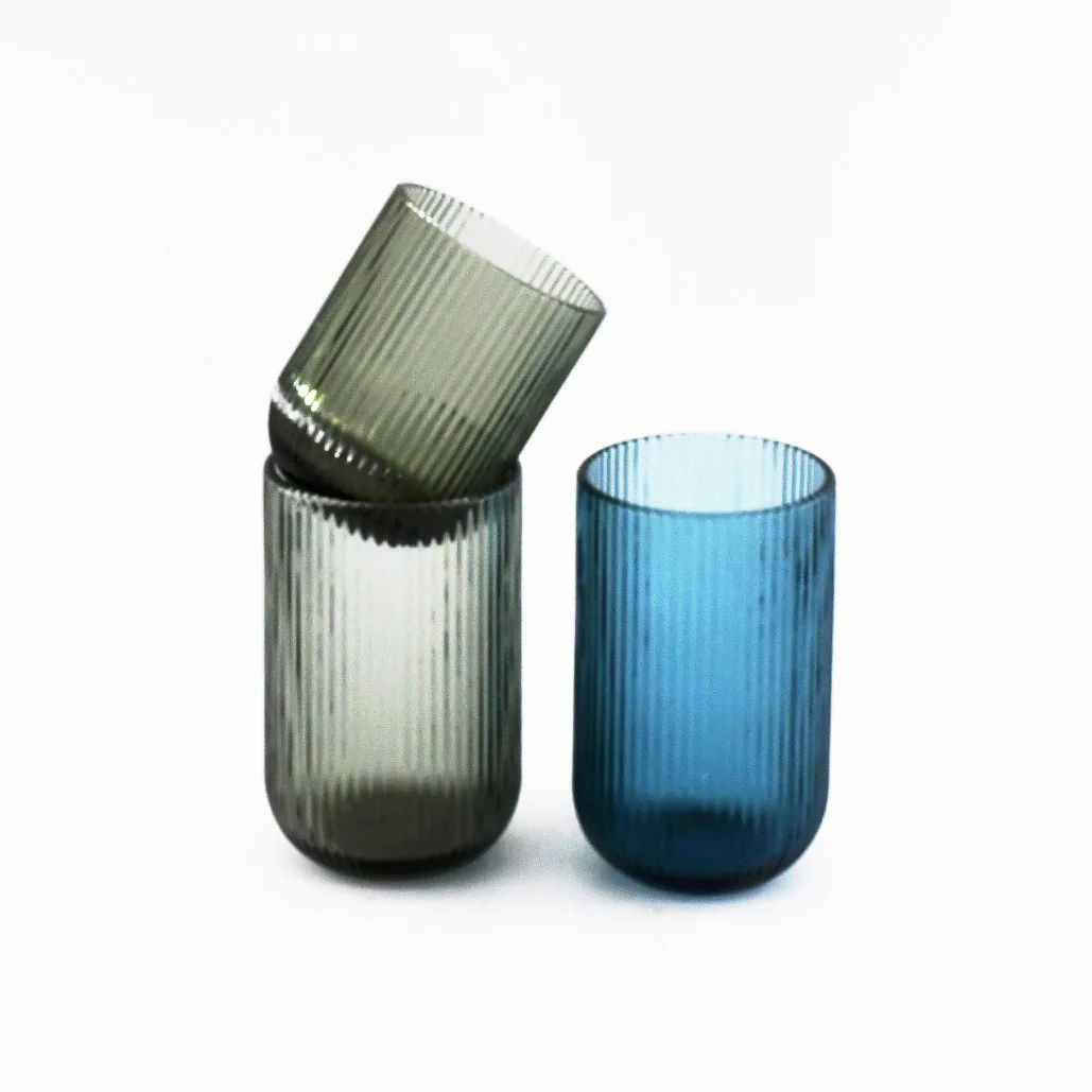 Wholesale 8oz Colorful Fashion Ribbed Ring Bottom Transparent Glass Candle Jar