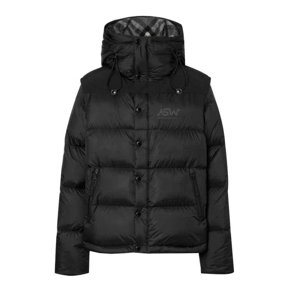 
 Изготовленная на заказ Высококачественная Черная мужская куртка-пуховик со съемным рукавом с капюшоном  