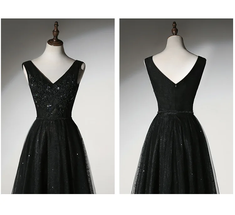 S1900R New large size slim banquet host lady long black long sling hot selling temperament dress