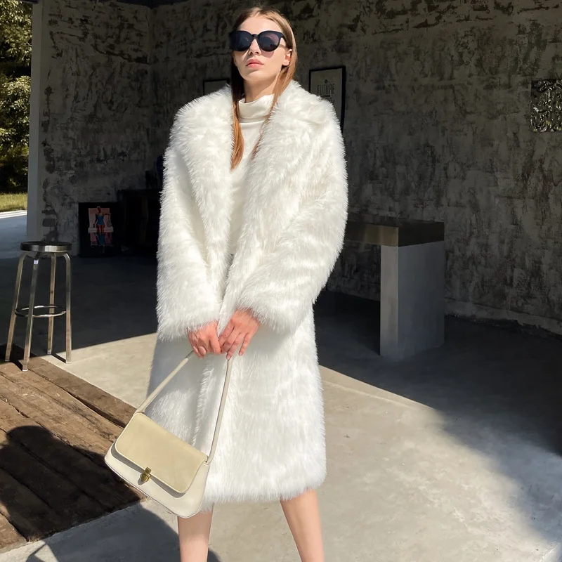 2023 fashion autumn winter warm long coats for ladies women plus size faux fox fur coat