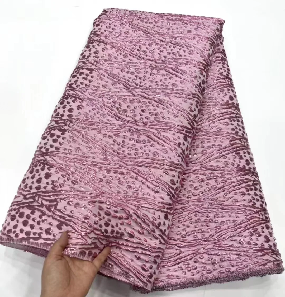Latest design gold threads jacquard lace fabric polyester garment materials