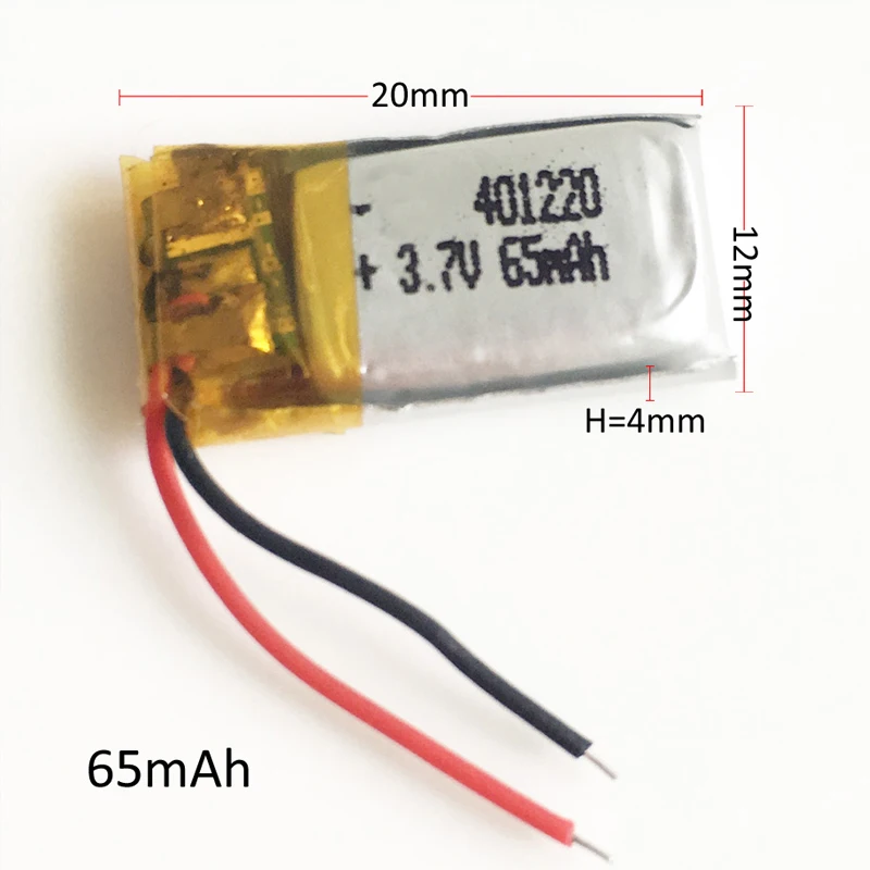 Оптовая продажа 401220 65 мАч 3,7 в литий-ионный перезаряжаемый литий-полимерный аккумулятор литий-ионные батареи