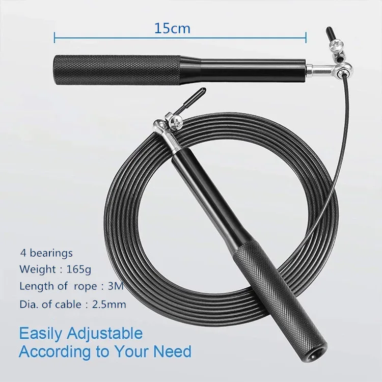 
Custom Black/Color Mma Sport Cable Ball Bearing Aluminium Handle Steel Wire Speed Skipping Jump Rope 