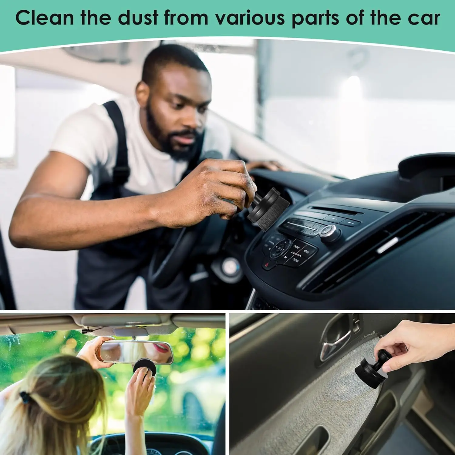 Tire Gloss Brush Round Cleaning Brush Car Detail Set Storage High Density Portable Car Brush Car A/C Vent Dashboard