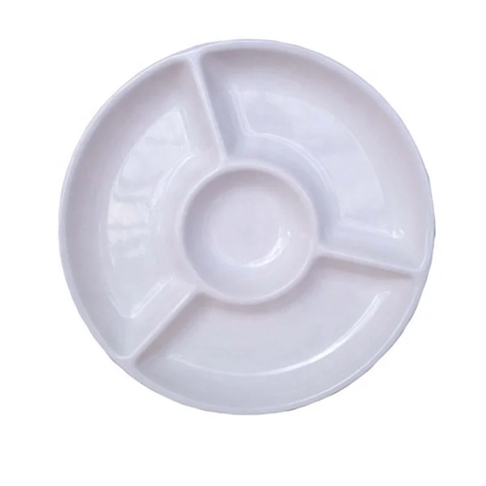 Round Colorful Flower Shape Reusable Plastic Tray 5 Compartements Melamine Dip And Chip