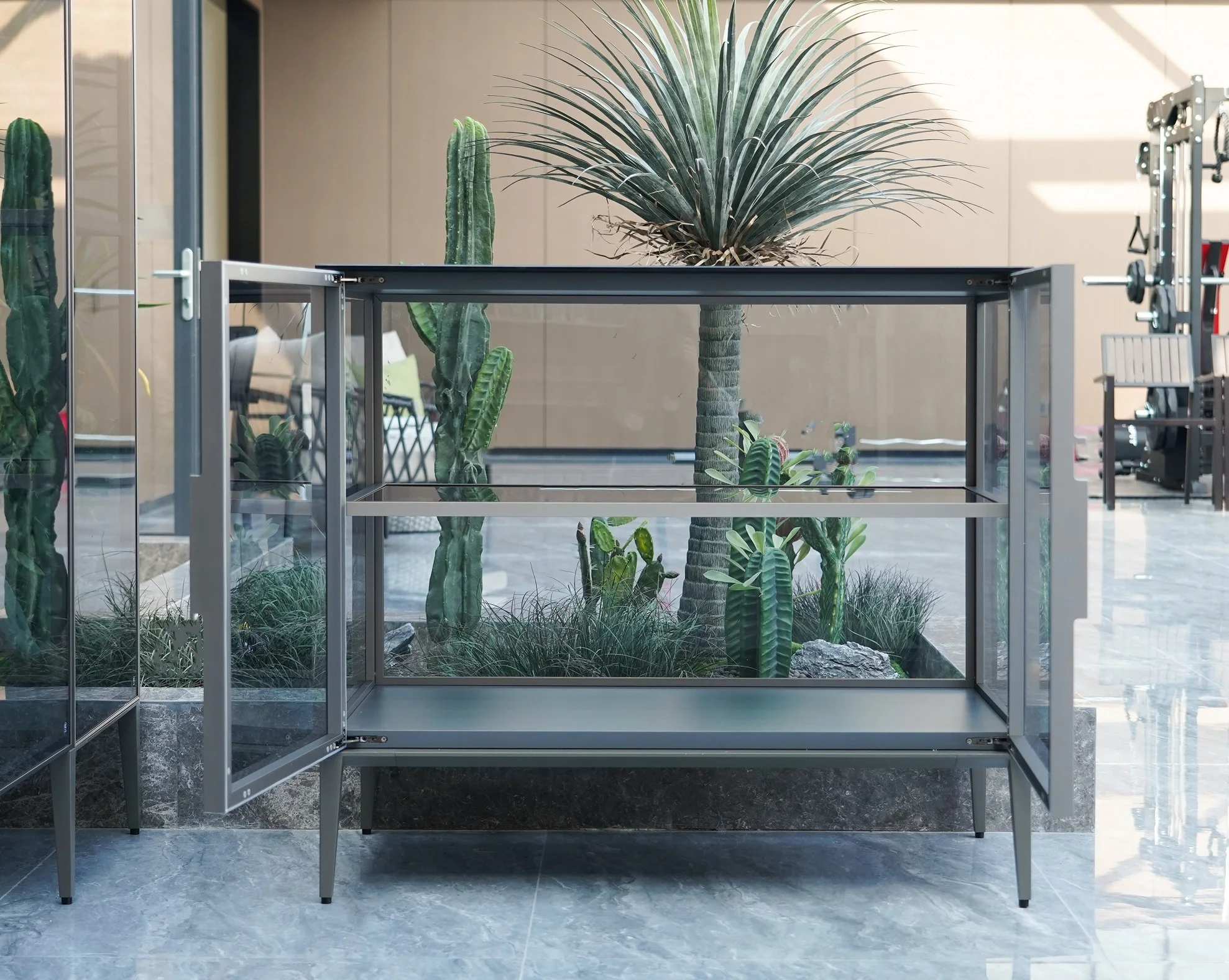 Factory customized design aluminum frame glass display cases wine jewelry toys storagelow Cabinet tempered glass display cabinet