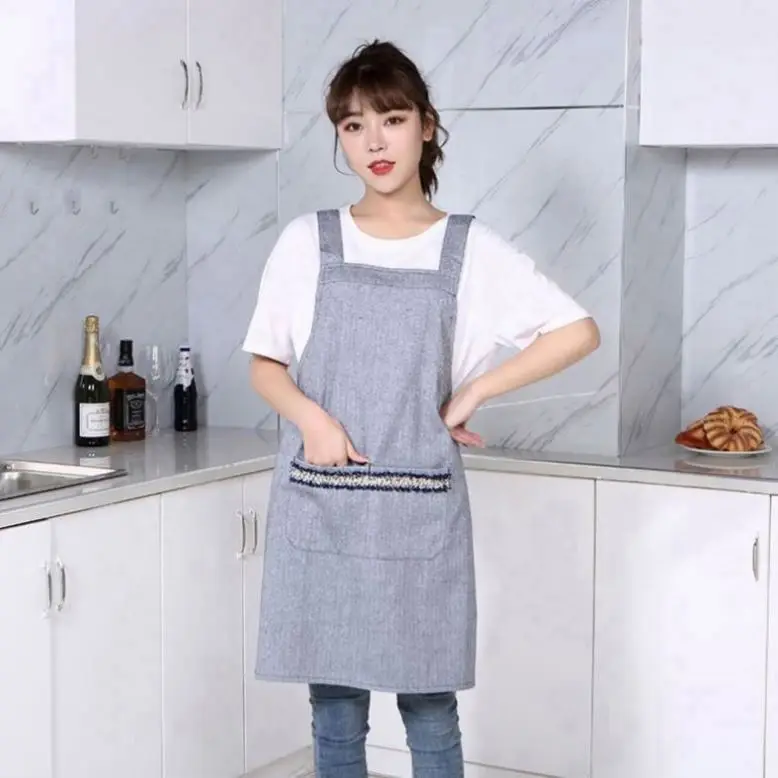 Kitchen Chefs Pe Aprons Cotton Disposable Anti-Virus Cheap With Pockets Custom Design Cooking Waterproof Bbq Factory Jean Apron