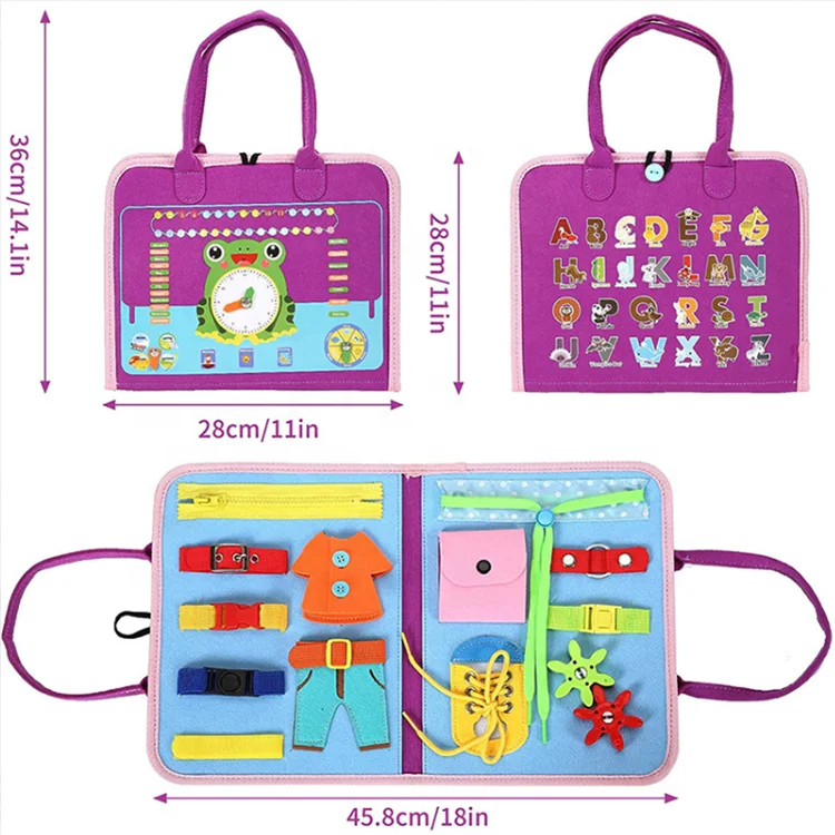 Montessori Autism toys learning basic dress fine motor skills felt learning busy board for toddlers