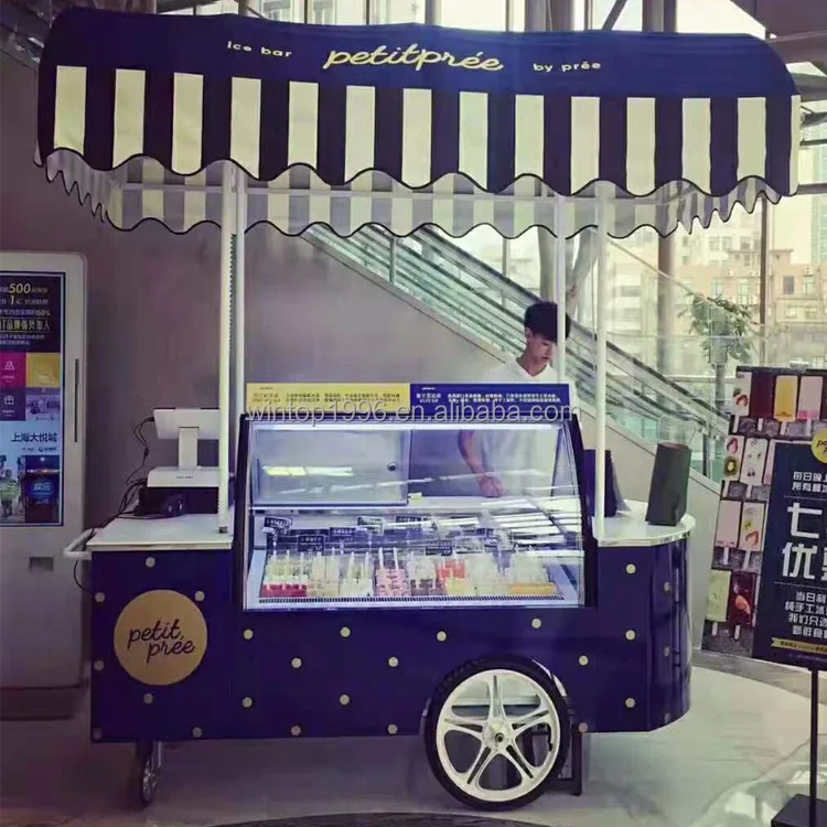 vending ice cream push cart gelato cart with washbasin and faucet 1.8m ice cream trolley for commercial