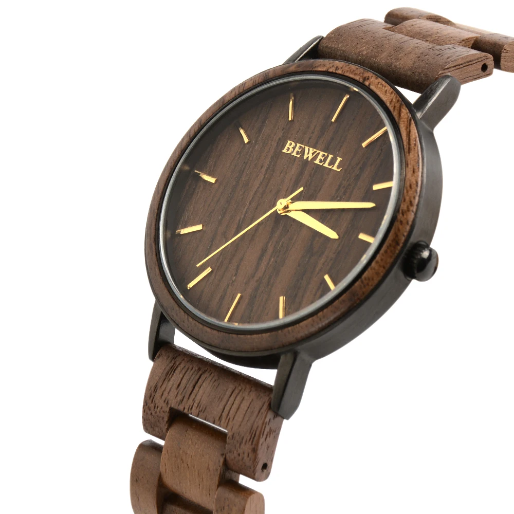 2021 New Arrivals Bewell Wood Watch Metal Case Men Minimalist Watches for Men Wholesales