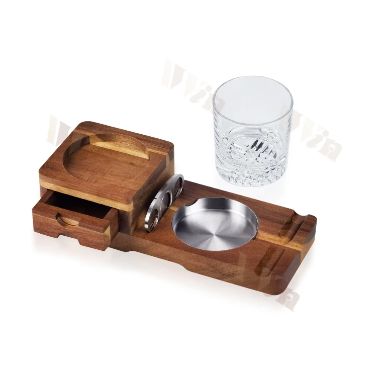 Personalized Custom High Quality Luxury Wooden Cigar Ashtray Heavy Base Lead Free Whiskey Glass Set With Cutter Gift For Men