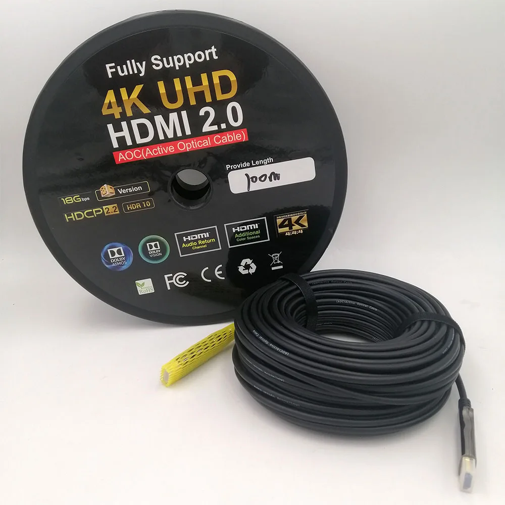Гибкий 8k 48Gbps активный оптоволоконный AOC тонкий 50m HDMI