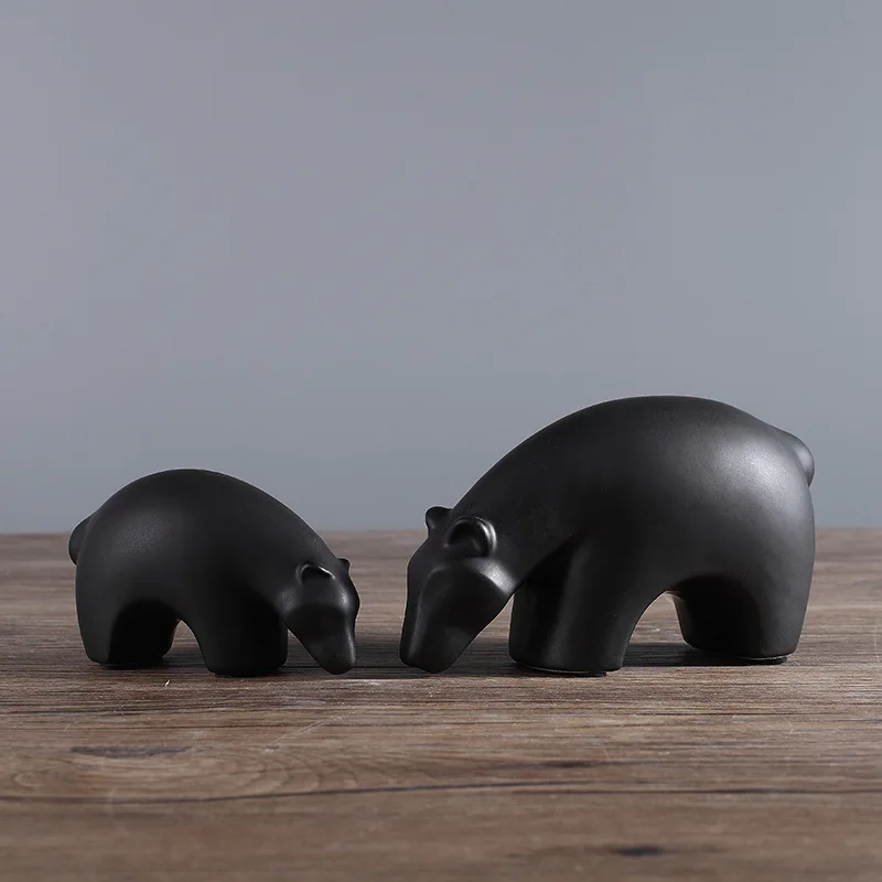 Polar Bear Figurines - Collectible Animal Art - Miniature Hand Made and Painted Ceramic Porcelain Clay Pottery Earthenware Ursin