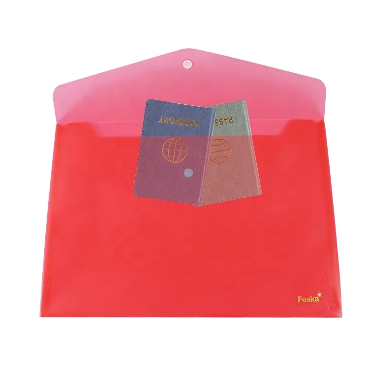 High-quality PP Plastic Corrosion Resistant 5 Colors A4 FC Size Plastic Envelope Pockets for File