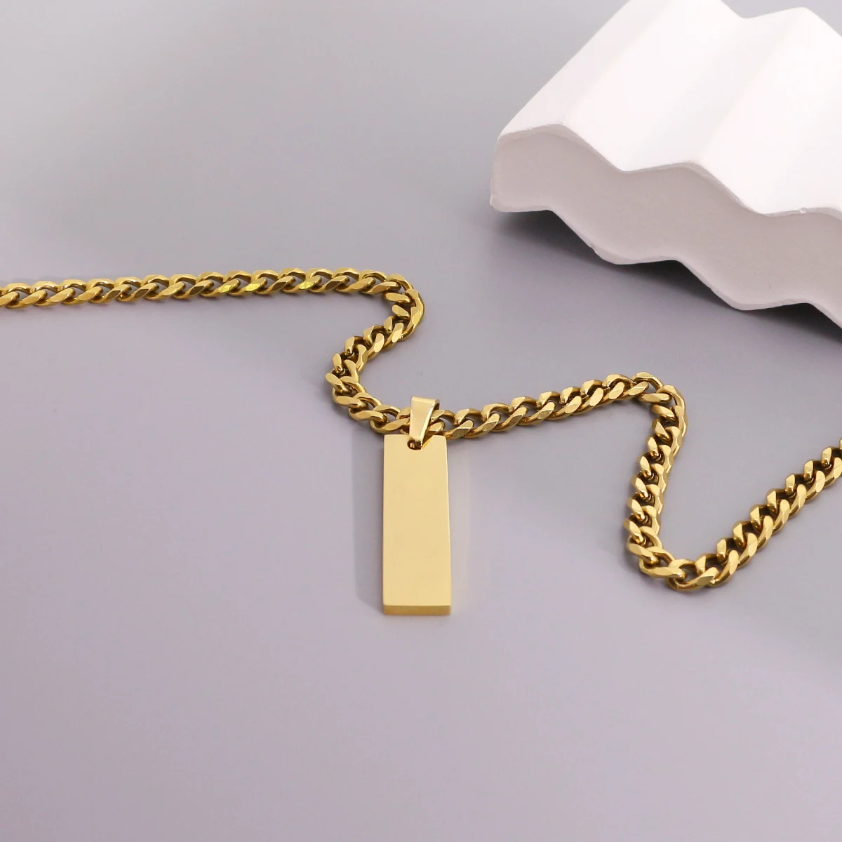 DIY Titanium Steel Long Pendant Necklace and Bracelet Set for Men Classic Style Stainless Steel Jewelry for Personal Engraving