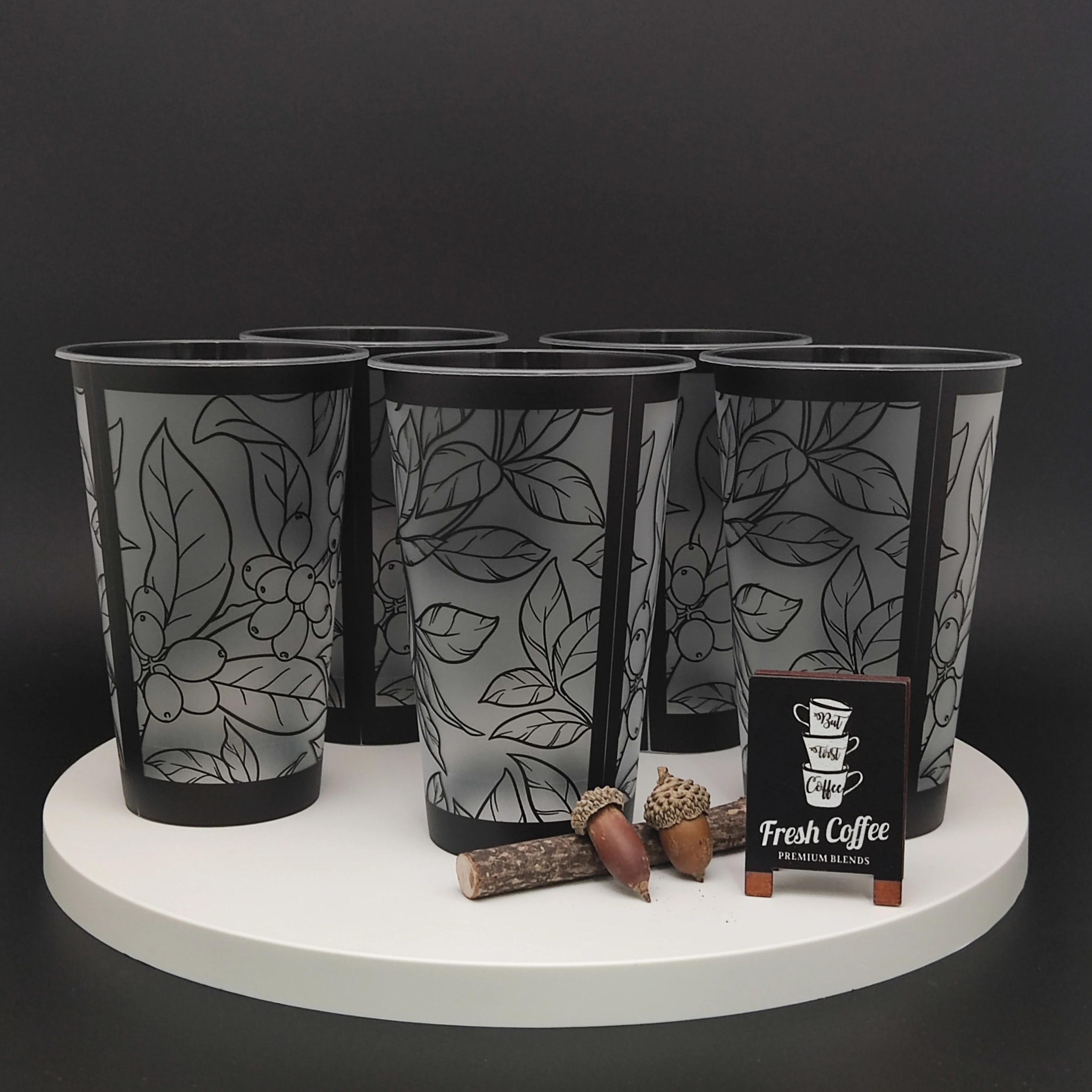 Custom your desgin and logo disposable milktea coffee hard plastic pp in mold label IML bubble tea cups