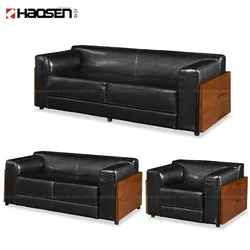Modern living room furniture classic Black leather sofa