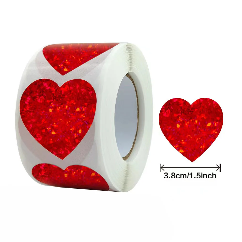 Оптовая продажа 1 5 дюйма лидер продаж наклейка в форме сердца с фольгой прозрачная на День святого Валентина праздник
