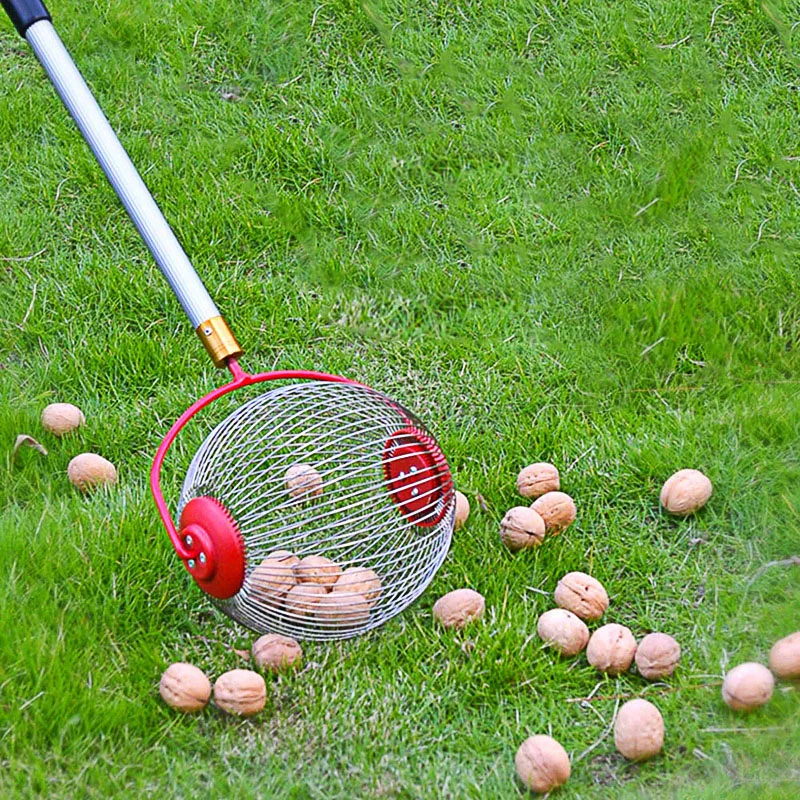 Garden manual nut harvester stainless steel rolling nut ball picker outdoor adjustable lawn rolling fruit and nut gatherer