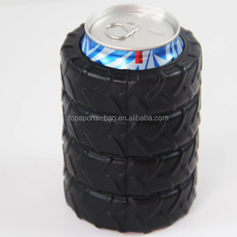 2022 Whole Sale Tire Design 330ml PU Foam Beer Can Cooler Thermal Stubby Holder Black