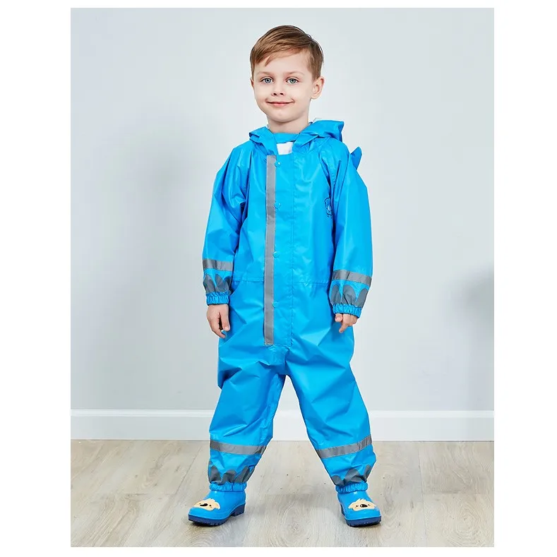 Children Fasion One-piece Cartoon Raincoat With Big Hat
