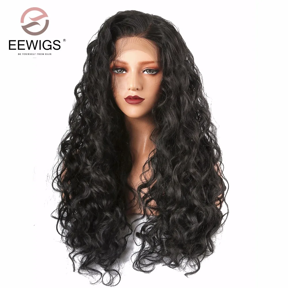
Synthetic Lace Wig Natural Color Water Wave Long Black Hair Heat Resistant High Quality Soft Front Lace Wig Halloween Dress 