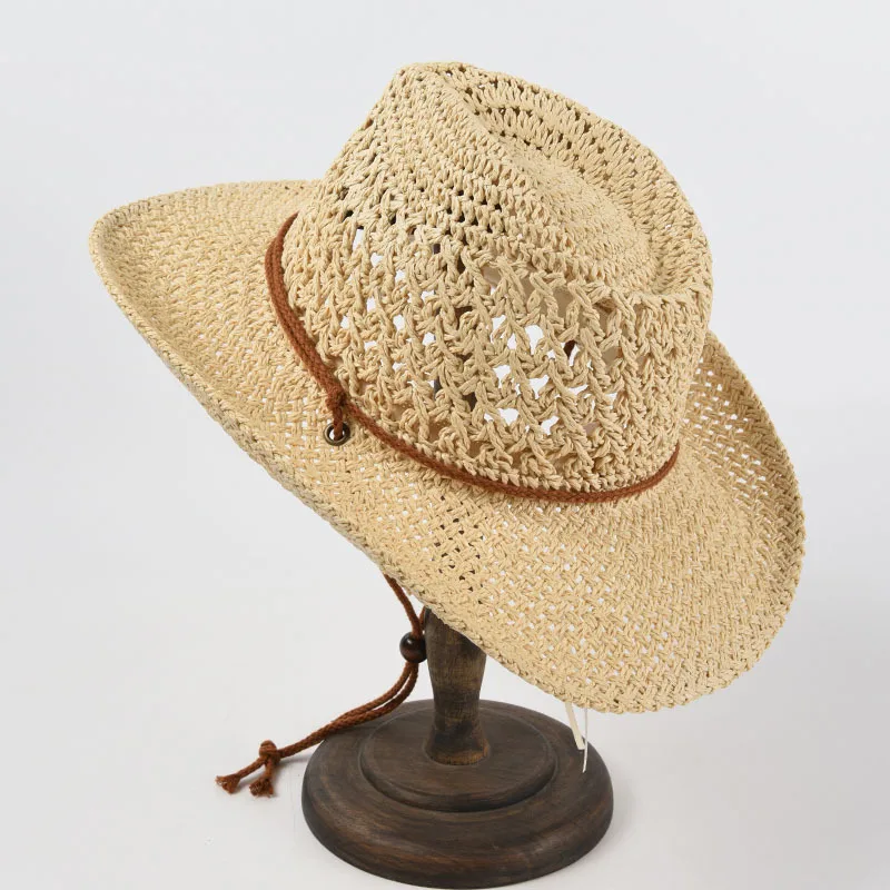 Summer Cowboy Sun Hats For Woman Man Beach Straw Hat For Men UV Protection Cap Chapeau Femme Paper Cowboy Hat