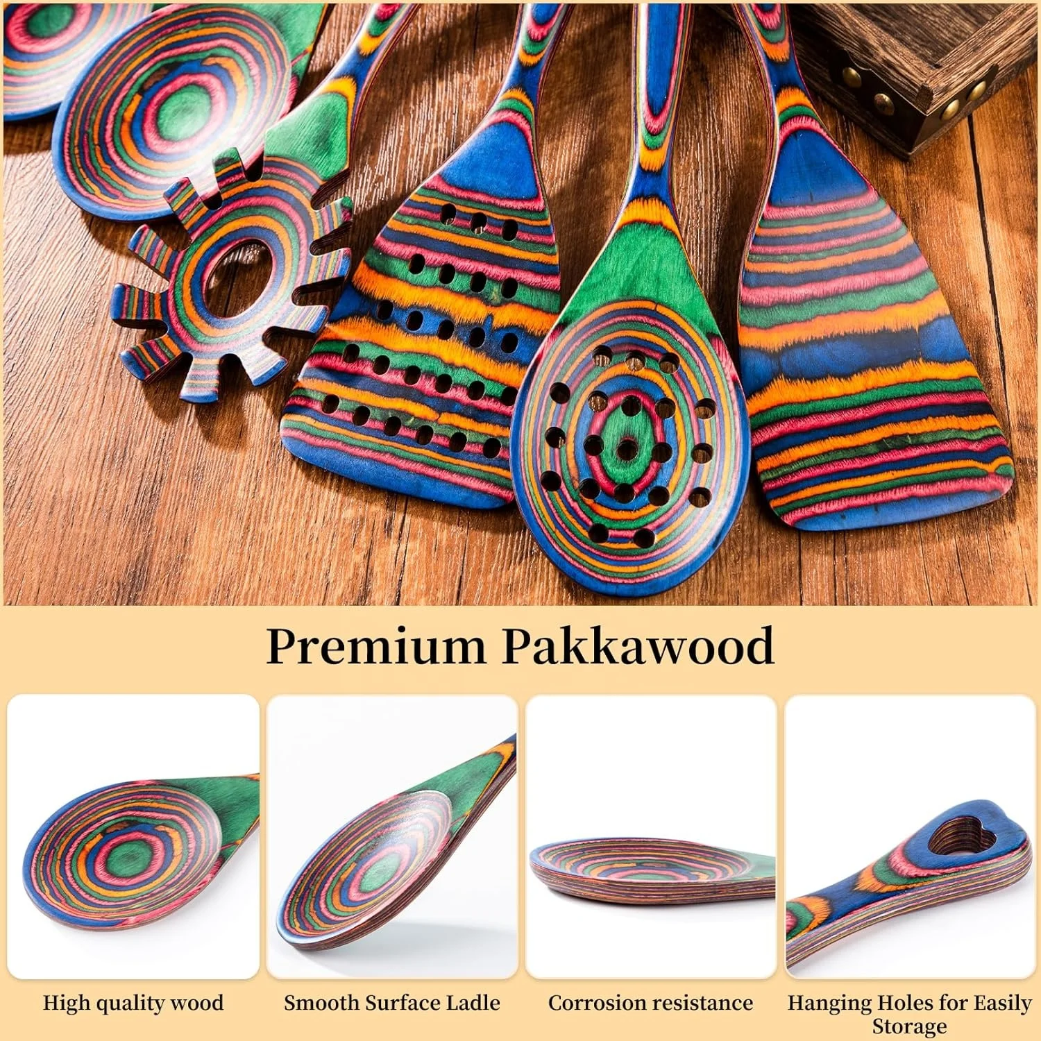FLYWOD home and kitchen accessories wood tools wood utensils kitchen cooking utenisls set wooden pakka kitchen utensils