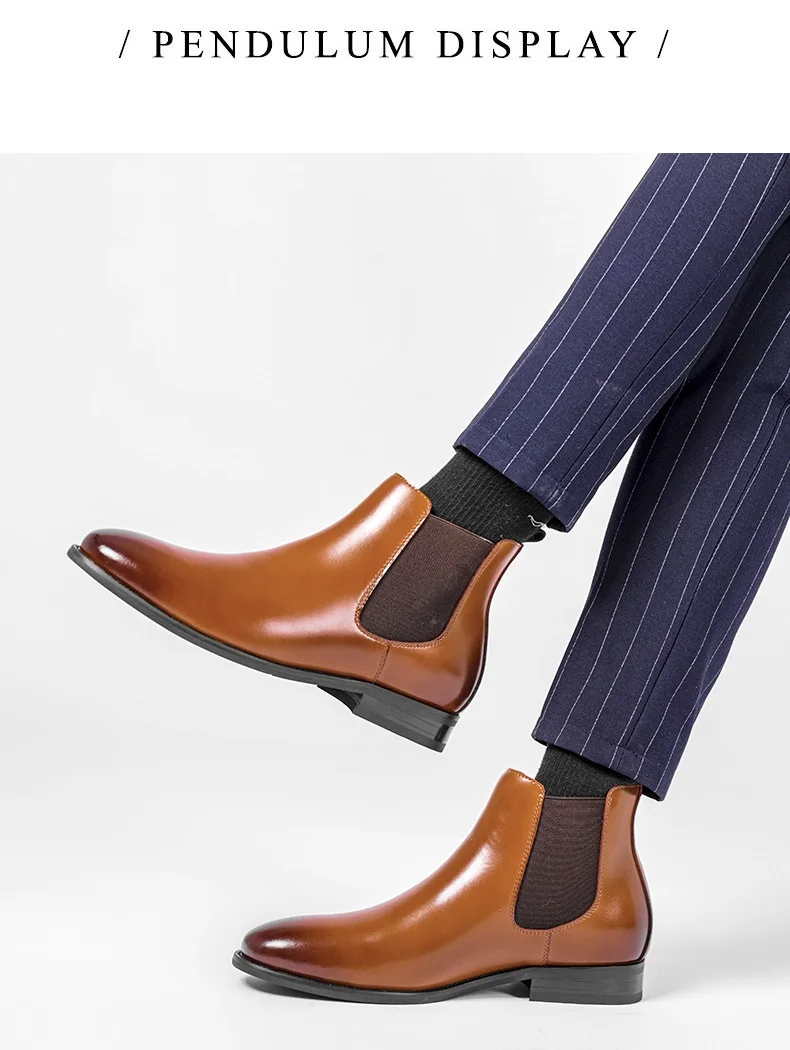 Mens Chelsea Boots Classic Mens Cowboy Leather Brown Ankle Boots British High Cut Shoes Footwear Dress Boots Slip-On shoes