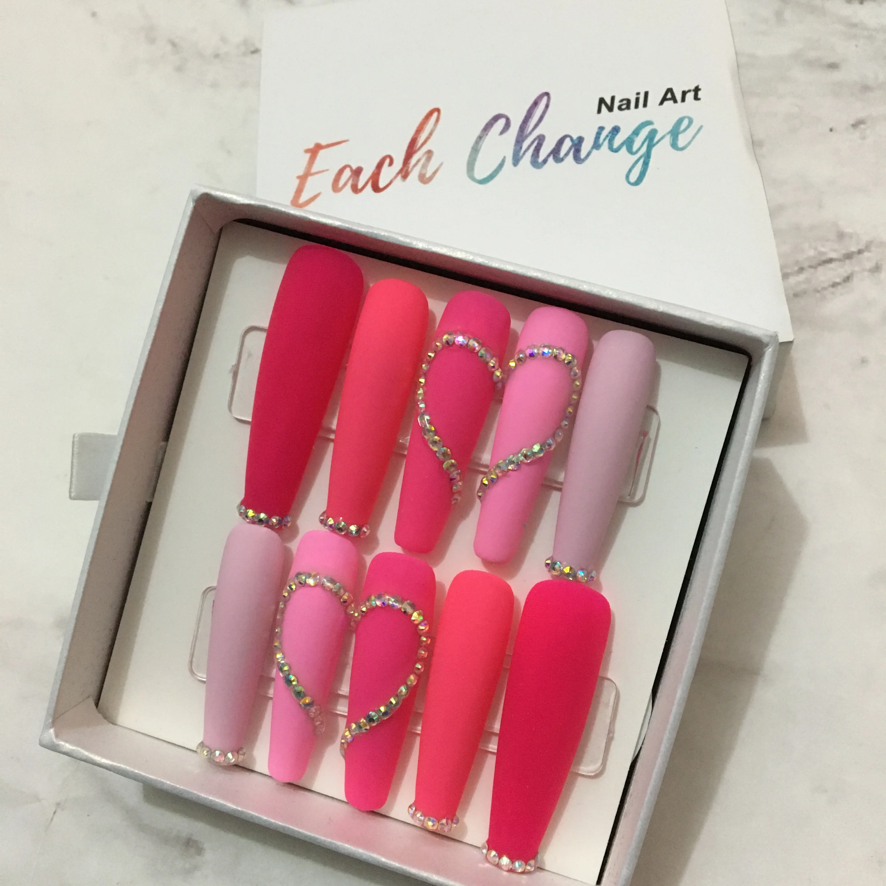H-292 Wholesale High Quality Pink Fale Nails Press Designs French Fake Nail Colorful Gel Press On Nails