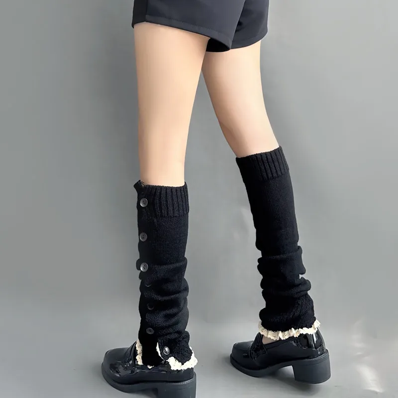 Single Breasted Botton Thick Long Chunky Boot Slouch Socks Wholesale High Knee Soft Custom Logo Women Winter Knitted Leg Warmers