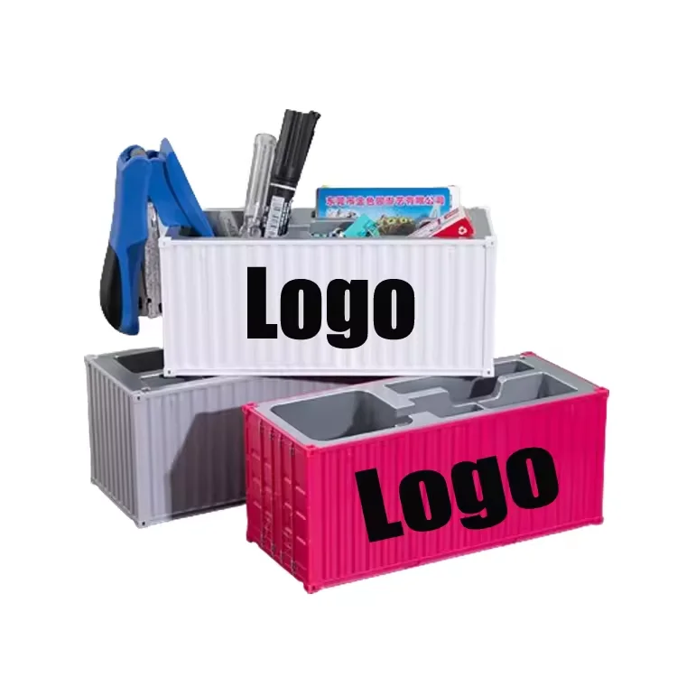 Customizable Plastic Mini Cargo Container Desk Pen Holder - 30:1 Scale pen pencil desk organizer holder for promotional gift